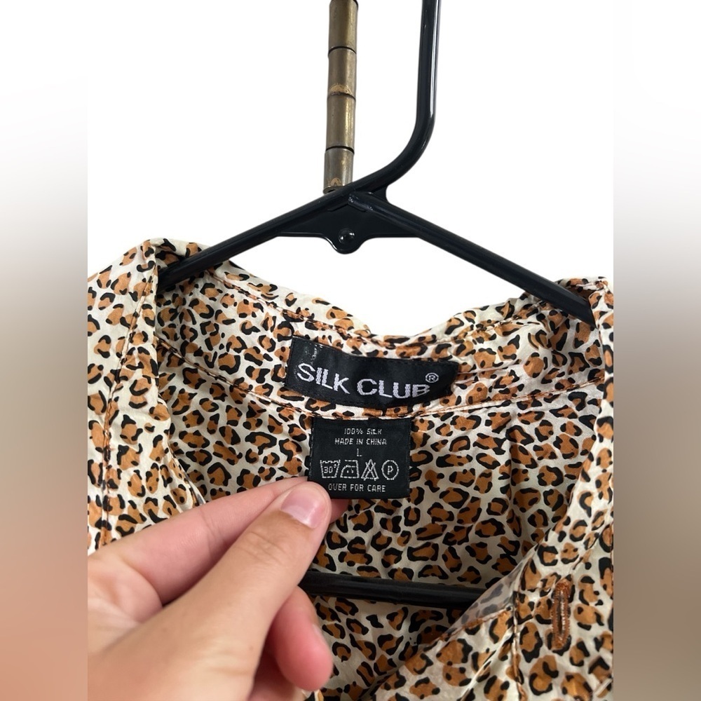 Cheetah silk long sleeve button down shirt - Picture 2 of 5